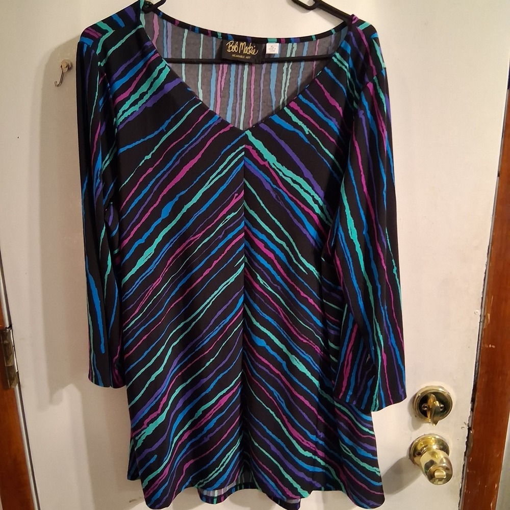 Vintage Bob Mackie Wearable Art XL Tunic Blouse Vaporwave Abstract‎ Rainbow...